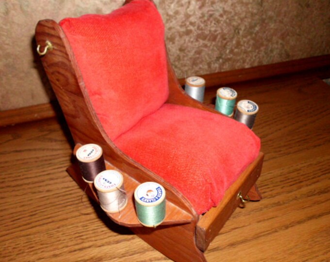 Vintage Sewing Rocking Chair Organizer Thread Holder Pin Etsy