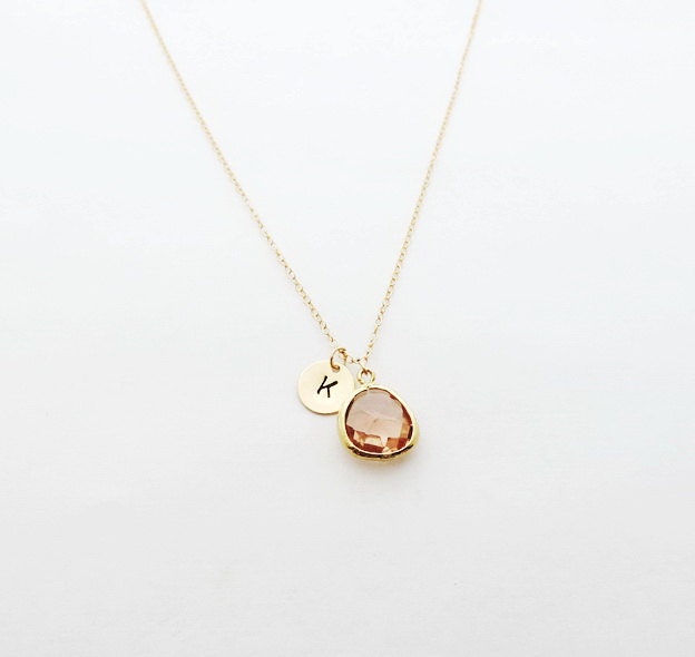 November Topaz Birthstone Charm Gold Initial Coin Necklace, November …