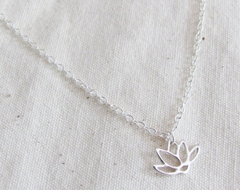 Sterling Silver Filled Lotus Charm Necklace, Dainty Charm Lotus Necklace, Birthday Gift Necklace, Lotus Charm Necklace,