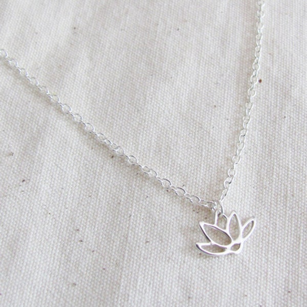 Sterling Silver Filled Lotus Charm Necklace, Dainty Charm Lotus Necklace, Birthday Gift Necklace, Lotus Charm Necklace,