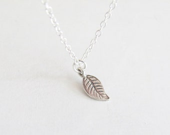 Silver Leaf Dainty Small Necklace, Leaf Charm Necklace, Silver Leaf Necklace, Simple Necklace, Dainty Necklace,