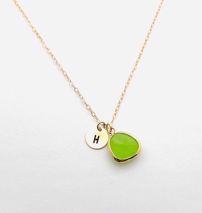 August Birthstone Charm Initial Coin Necklace, Personalized August Necklace, August Initial Necklace, Dainty Mothers Day Necklace image 1