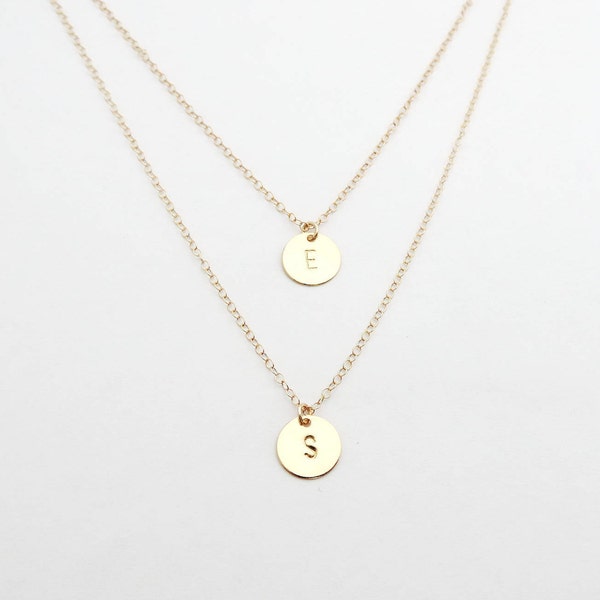 Two Gold Filled Initials Layered Necklace, Dainty Necklace, Two Layer Necklace, Personalized Gift Mother’s Day Necklace