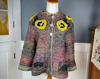 Chunky Knit Sweater, Rainbow Sweater, Upcycled Sweater, Upcycled Clothing for Women, Bohemian Clothing, Boho Hippie Clothes, Medium Large