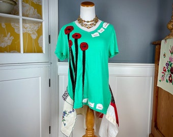 Lagenlook Plus Size, Boho Chic, Upcycled Clothing for Women, Bohemian Clothing, Refashioned Womens Clothing, Artsy Tunic, Boho Top, Size XL