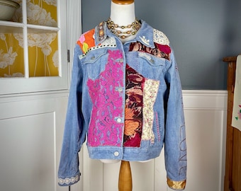Upcycled Jacket, Boho Clothing, Hippie Clothes, Jackets for Women Embroidered, Upcycled Clothing for Women, Bohemian Clothing, Size XL