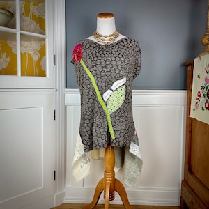 Bohemian Tunic, Upcycled Clothing for Women, Lagenlook Top, Boho Hippie Style, Artsy Shirt, Recycled Refashioned Clothing, Size Medium M