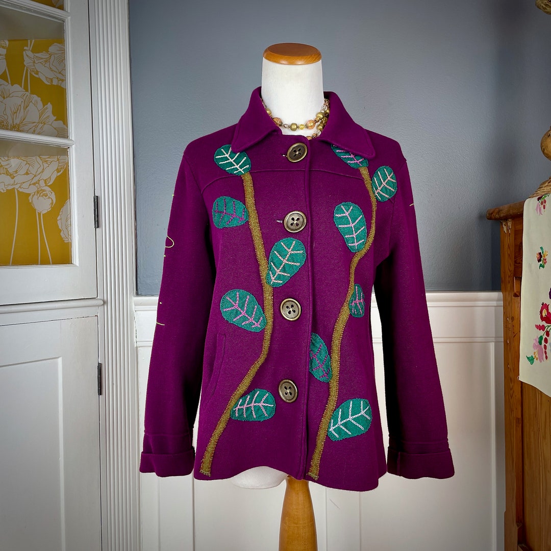 Upcycled Sweater, Upcycled Clothing for Women, Purple Cardigan With