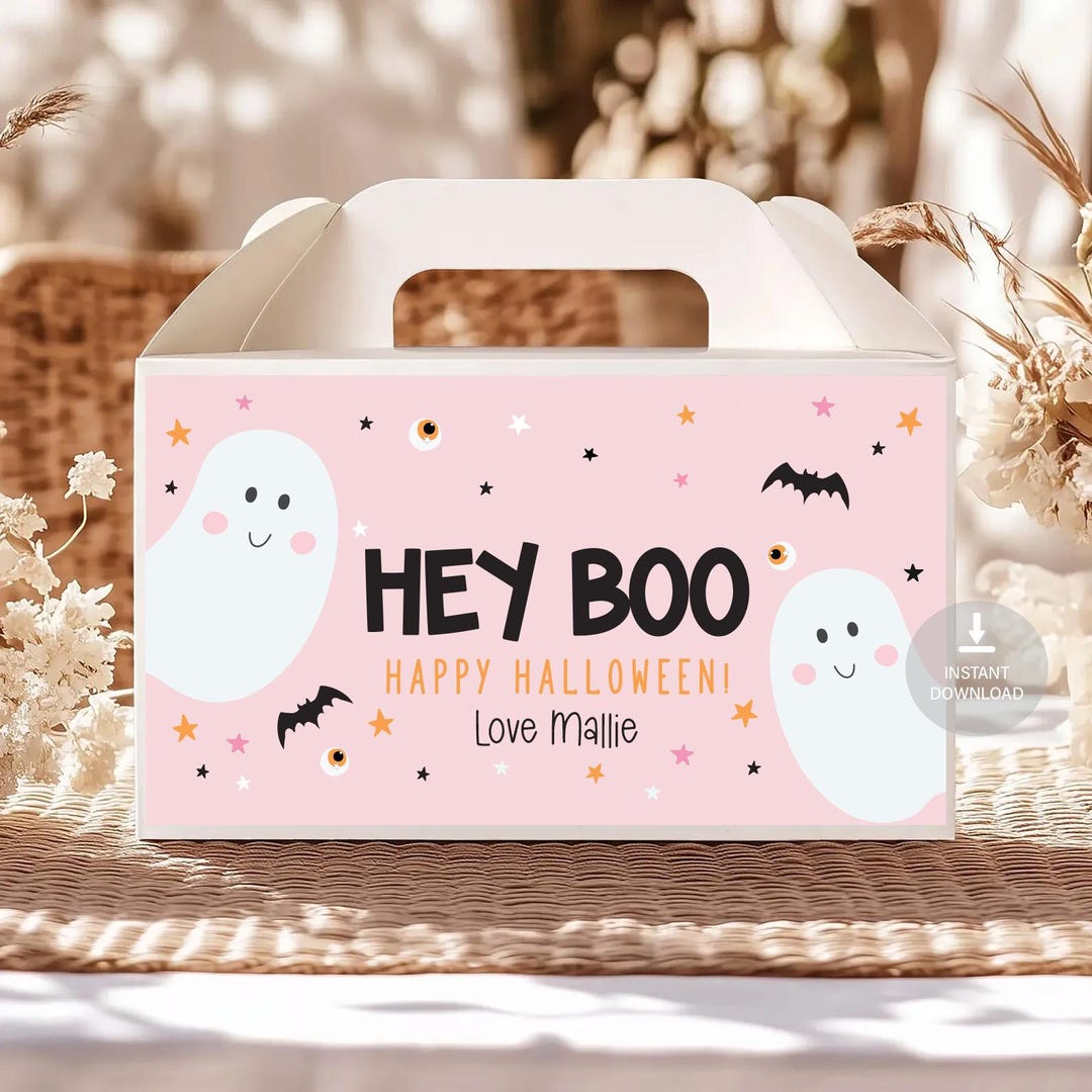 Halloween Hey Boo Gift Tag, Halloween Gable Box Label, Pink Halloween ...