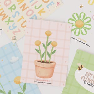 Paquete de actividades de primavera para niños, imprimible para educación en casa, actividades preescolares, cesta matutina, menú matutino, actividades imprimibles de flores de primavera