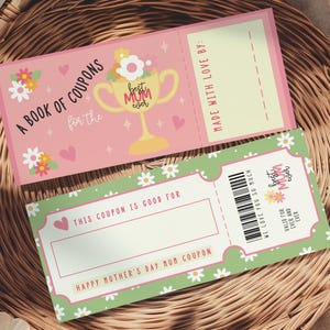 Happy Mother's Day Geschenkgutschein Vorlage zum ausdrucken Geschenkgutschein für Mama Ticket Coupon von Kinder Muttertag Geschenke sofort herunterladen