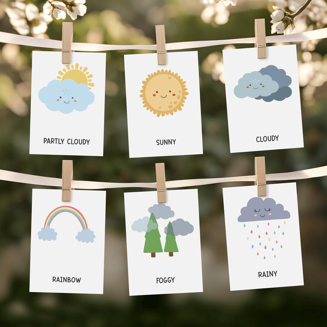 14 Weather Cards | Montessori Flashcards | Preschool Cards | Rainbow ...