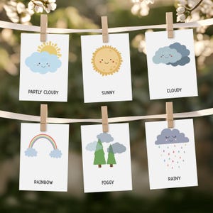 14 cartes météo | Flashcards Montessori | Cartes préscolaires | éducatives imprimables arc-en-ciel | Cartes météo à téléchargement immédiat pour enfants