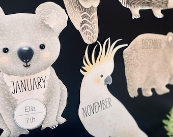 AUSTRALIAN ANIMAL Birthday Display | Birthday Chart | Australian | Koala | Australian Animal Themed Classroom Decor