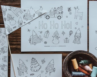 Elfes de Noël Color &Doodle Basket, Pages de coloriage de Noël numériques, Pack d’activités de Noël, Elfes de Noël