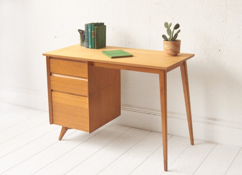 Baumritter Mid Century Desk Maple Blonde Wood Etsy