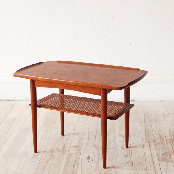 Poul Jensen Danish Teak Cane Side Table Selig