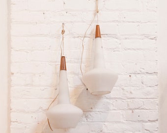 PAIR - Italian Milk Glass Pendants