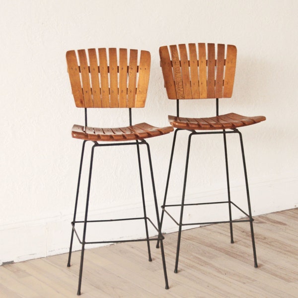 PAIR Arthur Umanoff Wood Slat Bar Stools