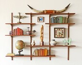 Large Mid Century Shelving Wall Unit Walnut
