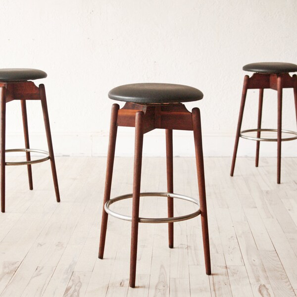 3 Danish Mid Century Bar Swivel Stools