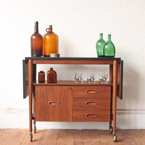 Slate + Walnut Mid Century Bar Cart / Caddy
