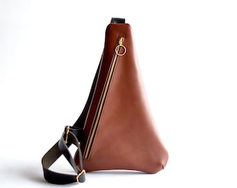 Triangle Sling Bag - Brown Leather - Leather Sling Bag For Women Travel - Women Leather Purse - Crossbody Bag - Crossbody Purse