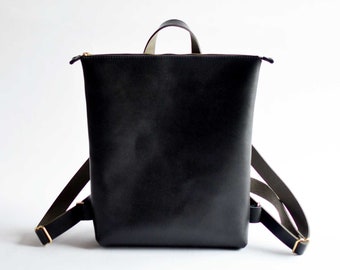 Minimalist Backpack - Black Leather - Women Laptop Bag - Leather Backpack Purse Bag - Leather Purse Backpack - Leather Work Bag Backpack