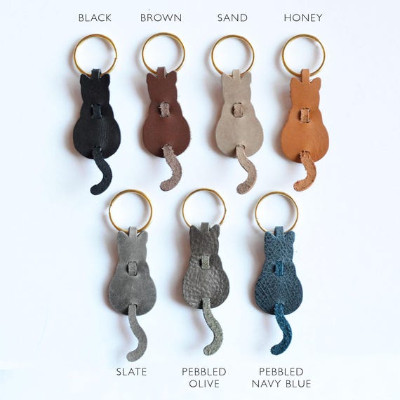 Cat Leather Key Ring - Cat Key Chain - Black Cat Keychain