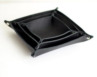 3 Stacking Trays - Black Leather - Valet Trays for Men - Valet Leather trays for Women