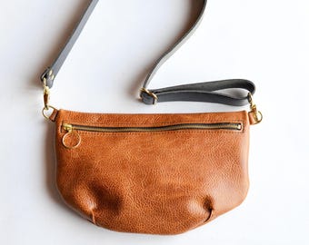 LOLA Sling Bag - Short Crossbody Leather Bag - Pebbled Tan Leather - Hands Free Leather Bag - Leather Sling Bag