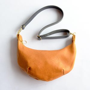 Leather HOBO Crossbody Bag - Yellow Amber Leather - Slouchy Boho Leather Bag - Soft Pebbly Full-Grain Hobo Bag