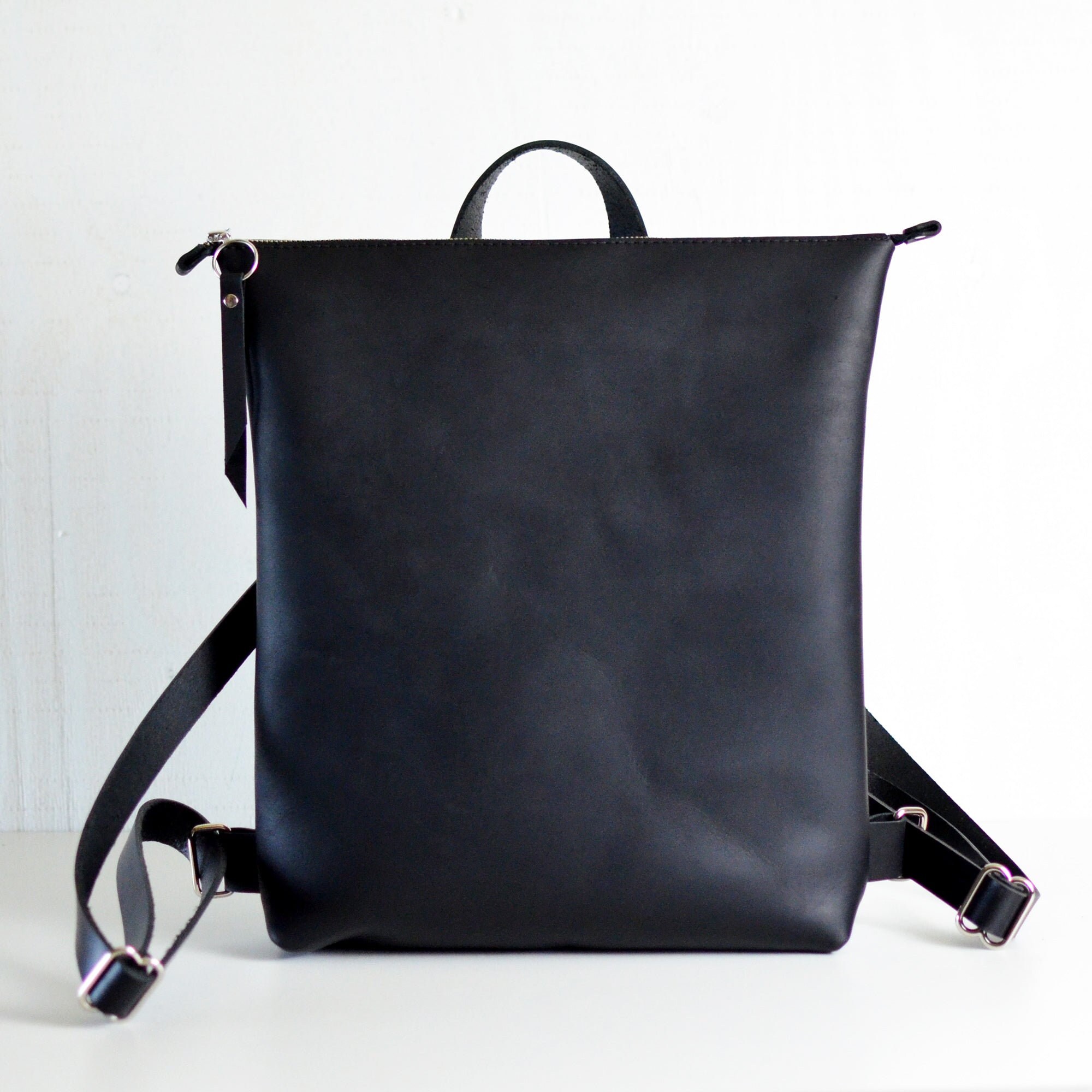 Minimalist Backpack Black Leather - Etsy