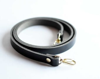 Thin Crossbody Strap - Black Leather