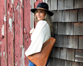 Triangle Sling Bag - Pebbled Tan Slouchy Leather - Soft Leather Sling Bag For Women Travel - Leather Purse Crossbody Bag Great Gift for Her