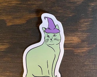 Witchy Cat Vinyl Sticker - Water Bottle Sticker - Laptop Sticker