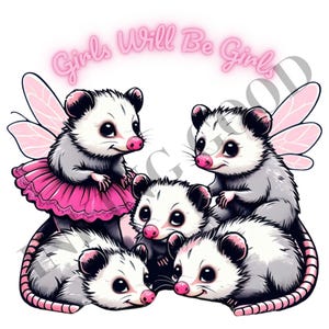 Zarigüeya linda de Girls Will Be Girls PNG / Descarga digital para manualidades / Archivo de corte de vinilo de sublimación / Fuente de neón rosa