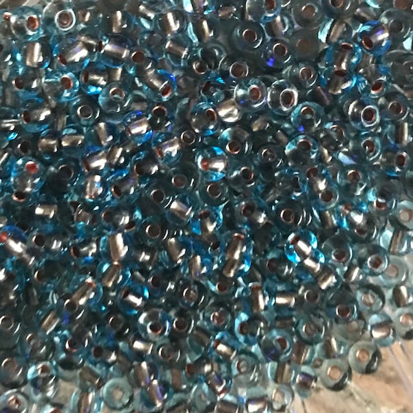 Size 6/0 E Bead Transparent COPPERLINED AQUA BLUE Preciosa Czech Glass Pony Seed Beads-4mm Round Rocailles-20grams-Kumihimo Beads