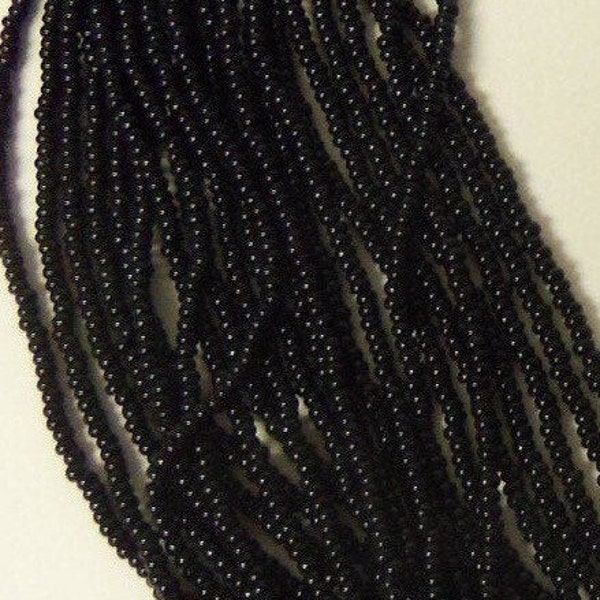 Size 11/0 OPAQUE JET BLACK Preciosa Czech Glass Seed Beads-2.1mm Round Rocailles-One Hank/Bead Strands/Strings-Spacers-Jewelry/Loom Supplies