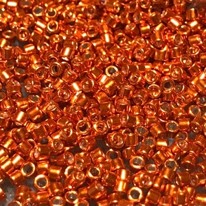 Size 11/0 Miyuki Delica, Opaque Metallic GALVANIZED TANGERINE ORANGE (#DB0421), 7.5 gram Tube, 1.6mm Round Glass Seed Bead/Rocaille, Looming