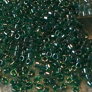 Size 11/0 Miyuki Delica, Color Lined FOREST GREEN(#DB0275), 7.5 gram Tube, 1.6mm Round Glass Seed Beads/Rocaille, Weaving Supplies