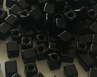 MIYUKI 4mm Cube, OPAQUE BLACK , Square Glass Seed Beads-10grams, Jewelry/Kumihimo/ Weaving Supplies