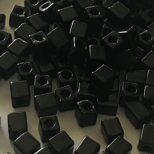 MIYUKI 4mm Cube, OPAQUE BLACK , Square Glass Seed Beads-10grams, Jewelry/Kumihimo/ Weaving Supplies