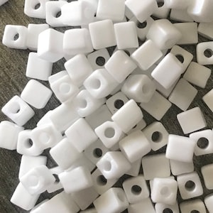 MIYUKI 4mm Cube, OPAQUE WHITE, Square Glass Seed Beads-10grams, Jewelry/Kumihimo/ Weaving Supplies