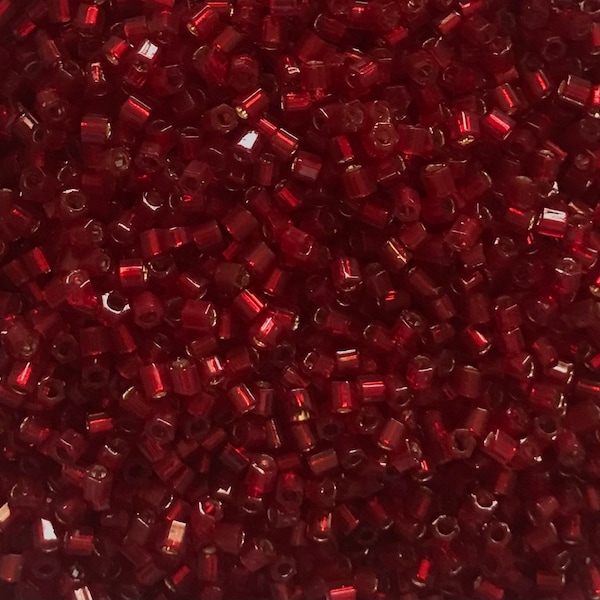 Size 8/0 Silver Lined GARNET RED (#8H25C) TOHO Hexagon Cut Glass Seed Beads-3mm Hex-8gram Tube-Jewelry/Kumihimo Supplies