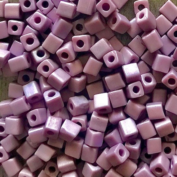 MIYUKI 4mm Cube, Opaque FROSTED Rainbow VIOLET, Square Glass Seed Beads-10grams, Jewelry/Kumihimo/ Weaving Supplies