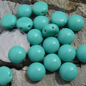 CANDY™-20pcs-8mm Round Dome 2/Hole Cabochon-Opaque TURQUOISE GREEN-Preciosa Czech Pressed Glass Beads-Embroidery/Crochet/Jewelry Supplies