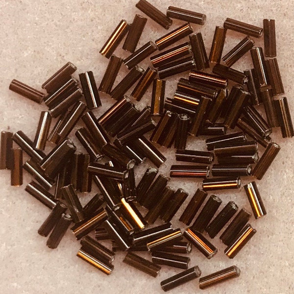 Size 3 Bugles-1/4inch-2x7mm Tubes Metallic-SILVER LINED BROWN-RootBeer Preciosa Czech Glass Seed Beads-One 12gram Package-Jewelry Supplies