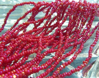 Size 13/0 Charlotte/True Cut OPAQUE RED Iris-AB-Rainbow Preciosa Czech Glass Seed Beads-1.7mm Rocaille-One Short Hank/Strands/Strings-Supply