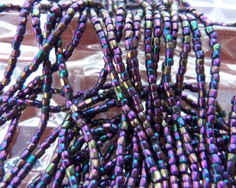 Size 12/0 Three Cut-Tri Cut OPAQUE PURPLE Iris-AB-Rainbow Preciosa Czech Glass Seed Beads-18.5gram package loose beads-1.9mm Rocailles